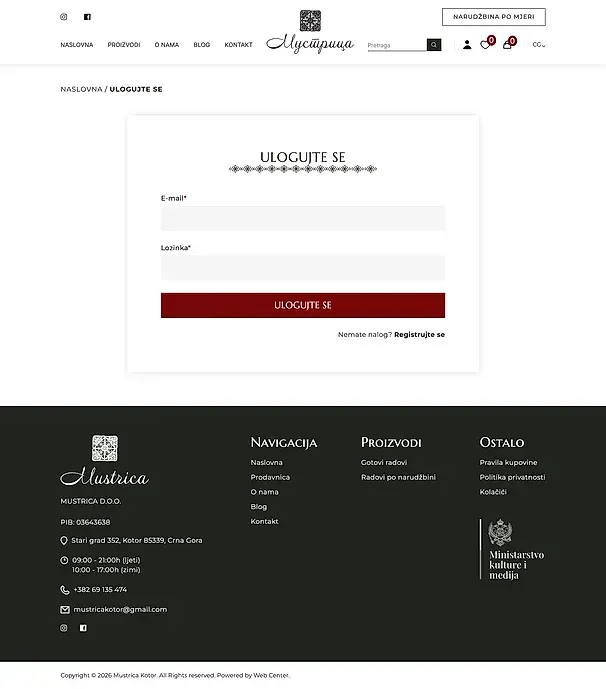 Contact and Sign in — the Mustrica site