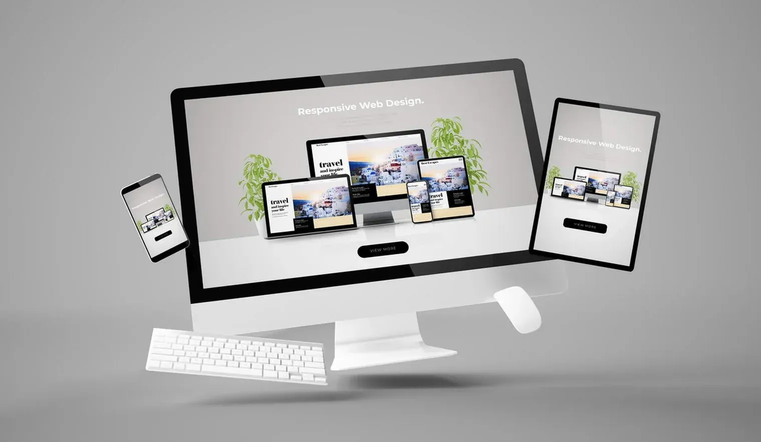 Eine Website auf Monitor, Laptop, Tablet und Telefon
