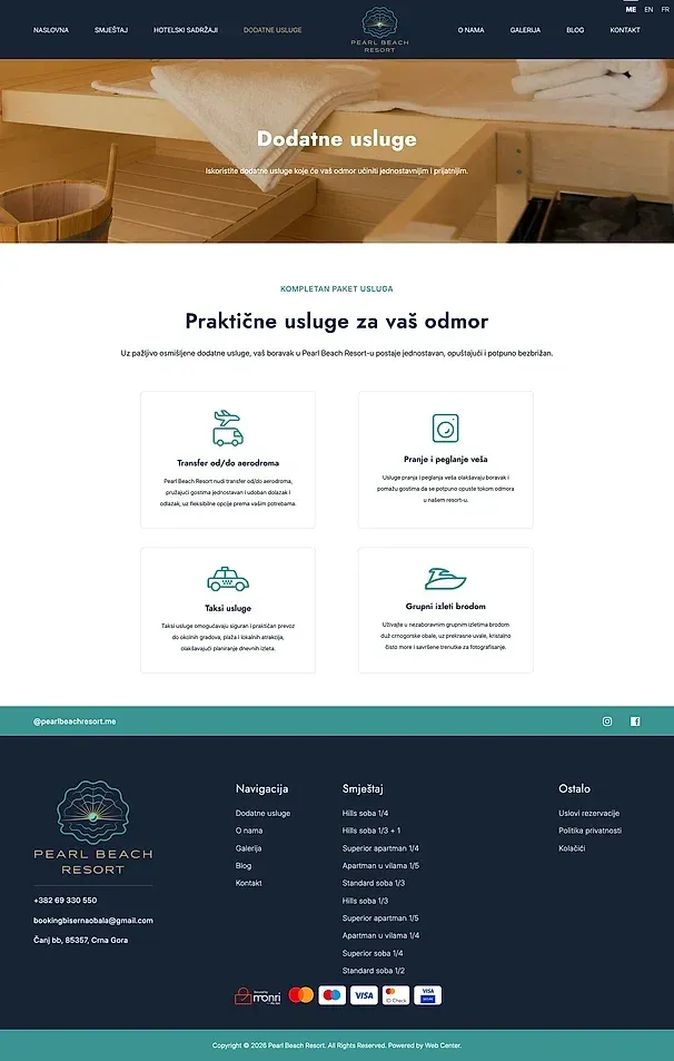 DODATNE USLUGE und Über uns — die Website von Pearl Beach Resort