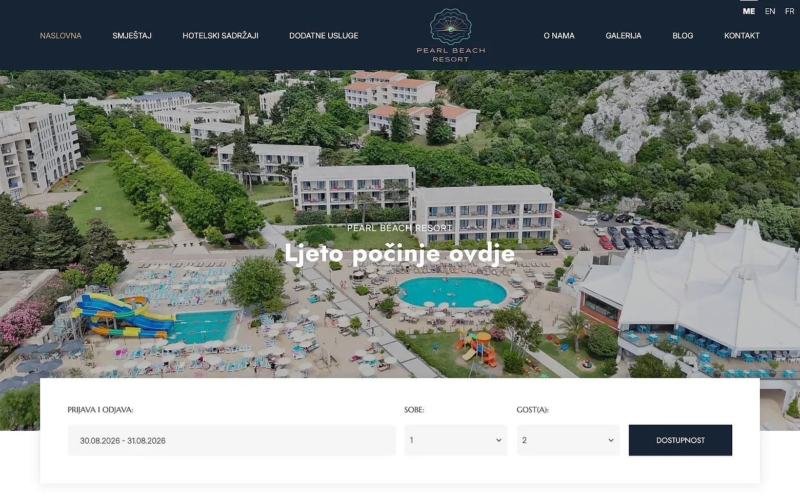 Home page of the Pearl Beach Resort website