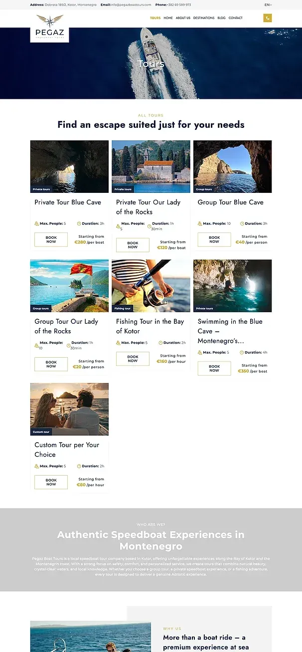 Touren und Über uns — die Website von Pegaz Speedboat Tours