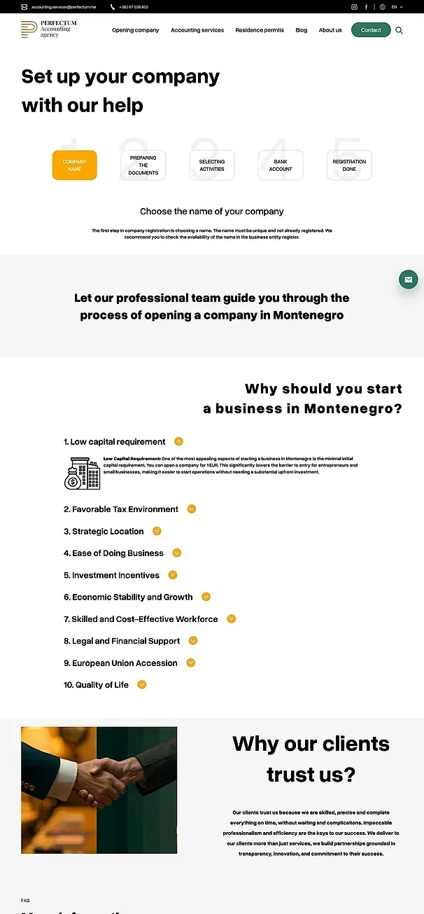 Firmengründung und Buchhaltungsdienste — die Website von Perfectum