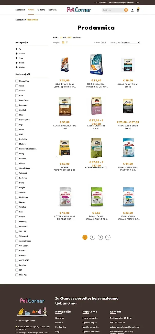 Artikel und Über uns — die Website von Pet Corner