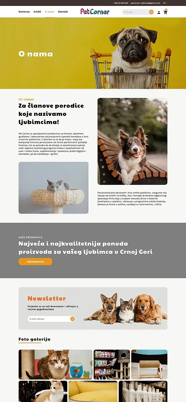 Artikel und Über uns — die Website von Pet Corner