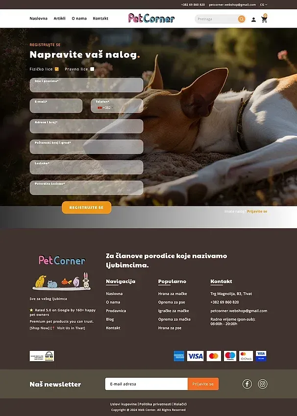 Kontakt i Registracija — sajt Pet Corner