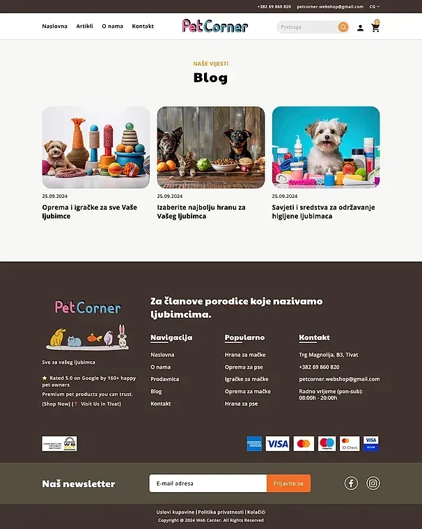 Blog und Hrana za mačke — die Website von Pet Corner