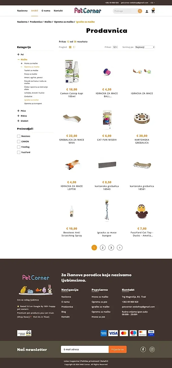 Oprema za pse und Igračke za mačke — die Website von Pet Corner