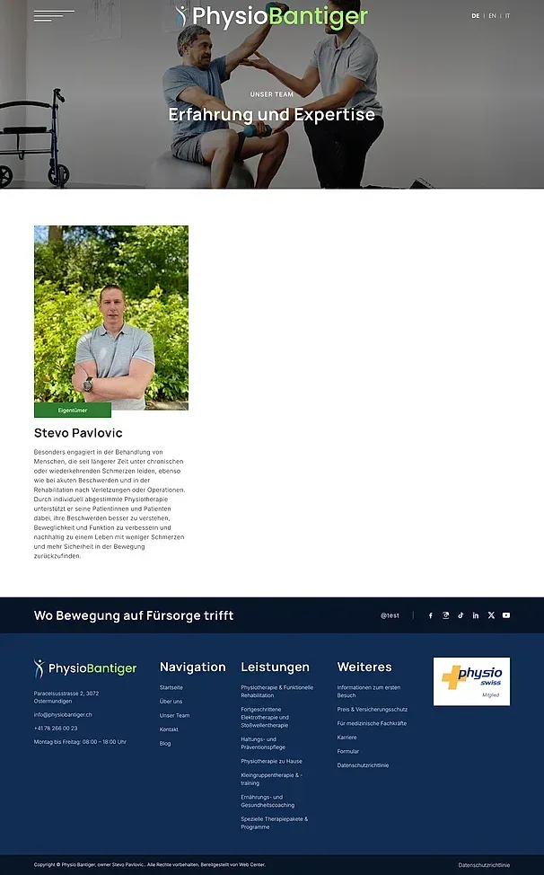 Über uns und Unser Team — die Website von Physiobantiger.ch