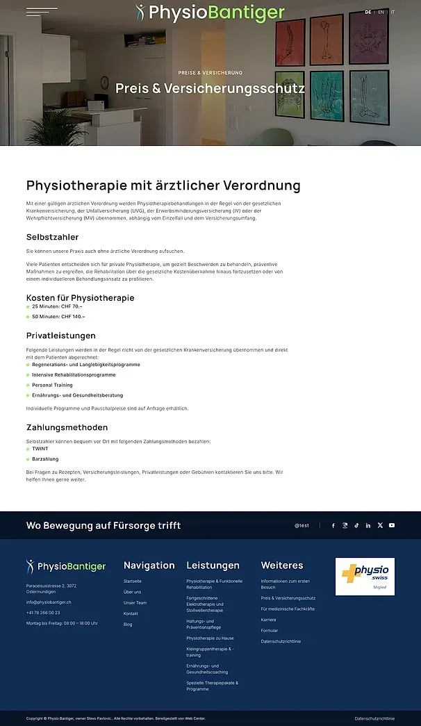 Preise und Blog — die Website von Physiobantiger.ch