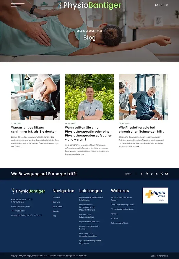 Preise und Blog — die Website von Physiobantiger.ch
