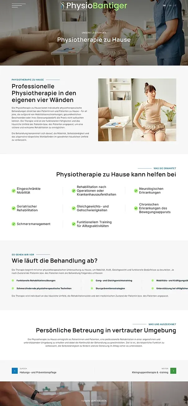 Physiotherapie zu Hause und Kleingruppentherapie & -training — die Website von Physiobantiger.ch
