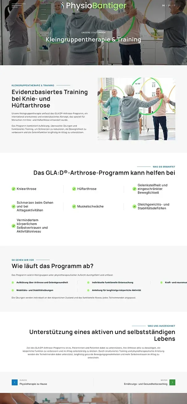 Physiotherapie zu Hause und Kleingruppentherapie & -training — die Website von Physiobantiger.ch