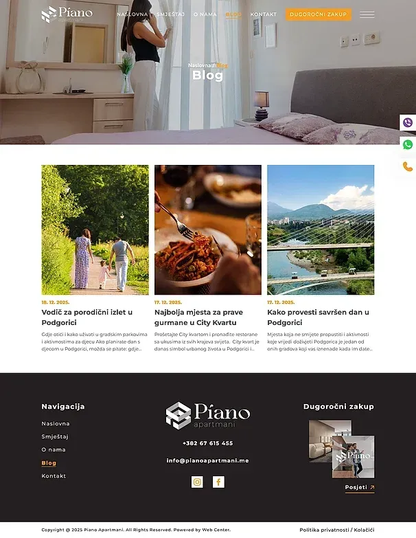 Blog und Kontakt — die Website von Piano Apartmani