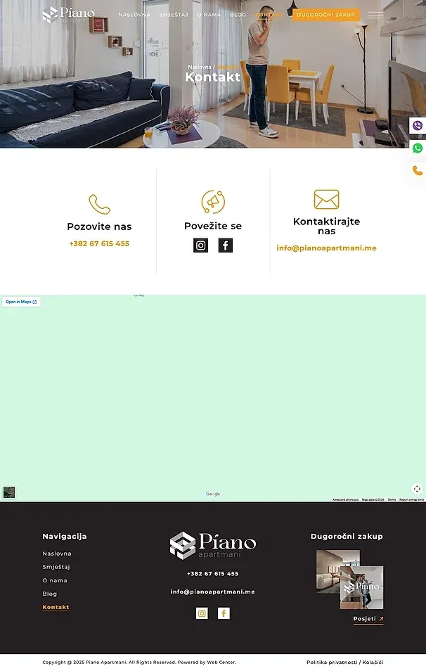 Blog und Kontakt — die Website von Piano Apartmani