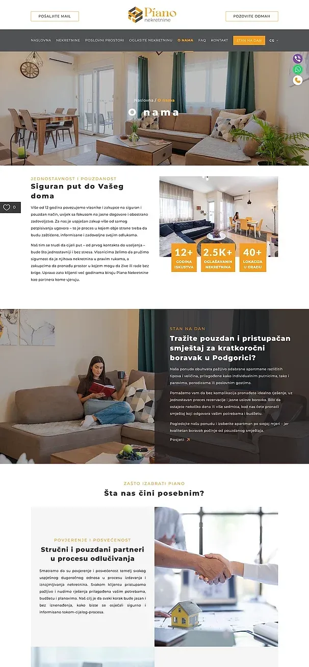 Über uns und Kontakt — die Website von Piano Nekretnine