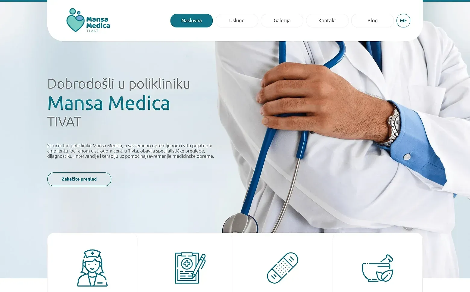Home page of the Poliklinika Mansa Medica website