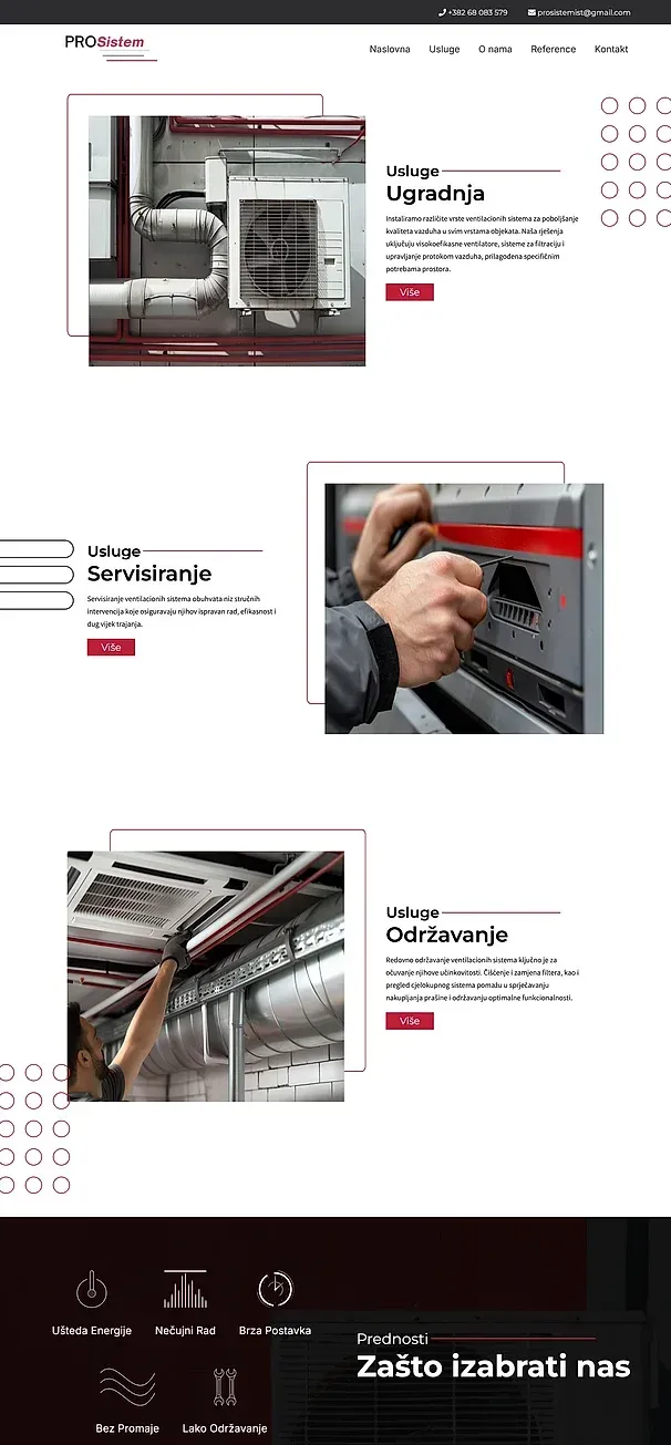 Services and About us — the Pro Sistem site