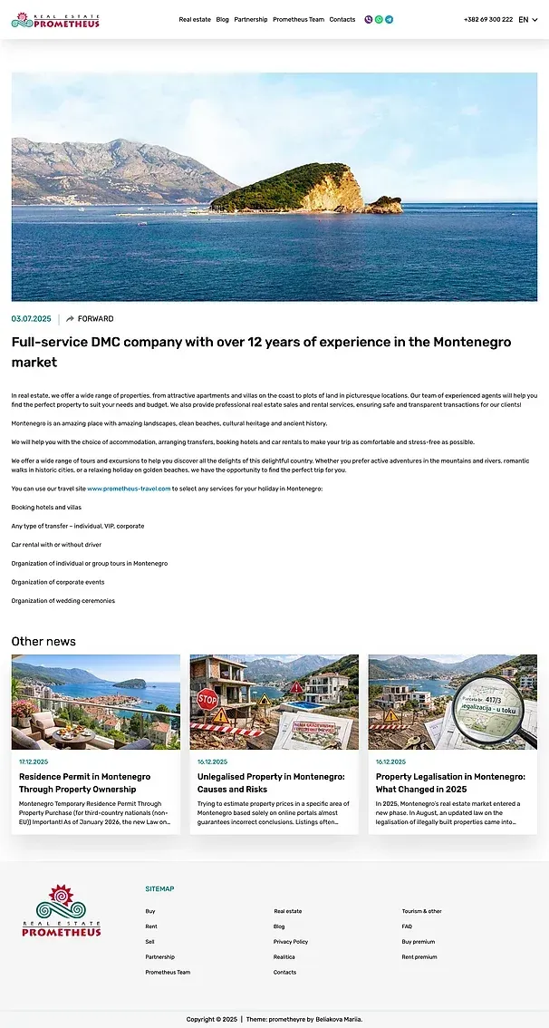 Contacts und Tourism & other — die Website von Prometheus Real Estate