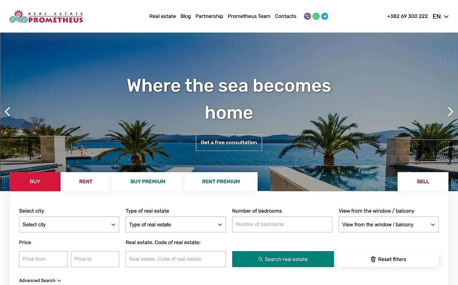 Startseite der Website Prometheus Real Estate