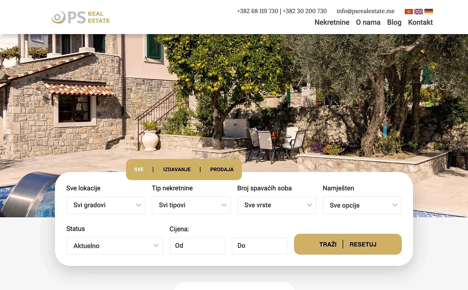 Startseite der Website PS Real Estate