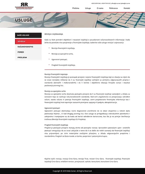 Leistungen und Über uns — die Website von Računovodstvo i revizija