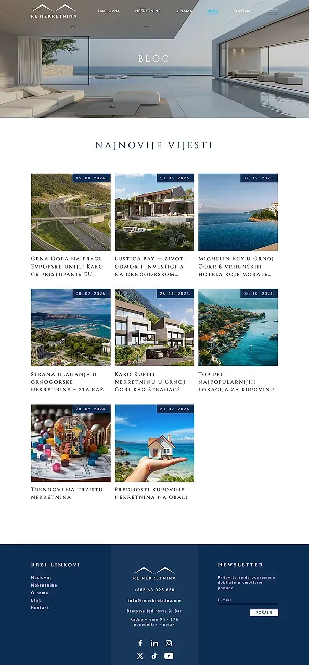 Blog und Kontakt — die Website von RE Nekretnina