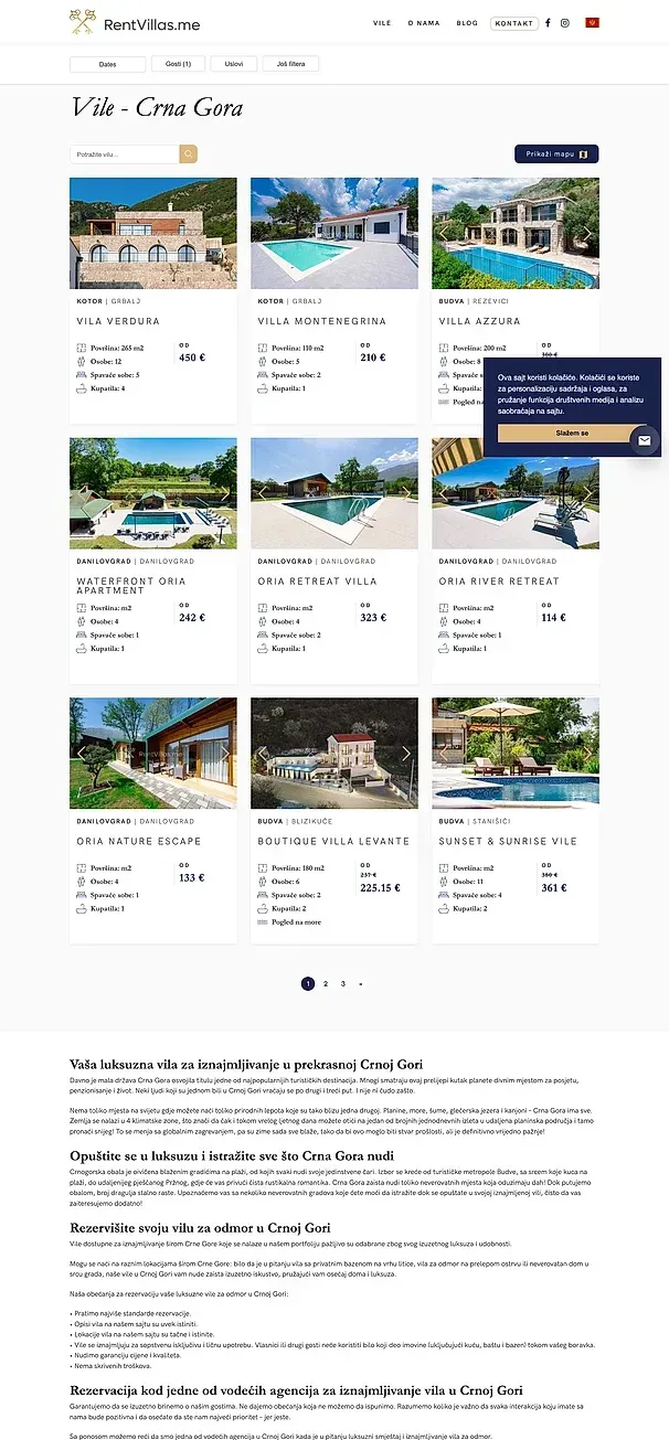 VILE U CRNOJ GORI und VILE U BUDVI — die Website von RentVillas.me