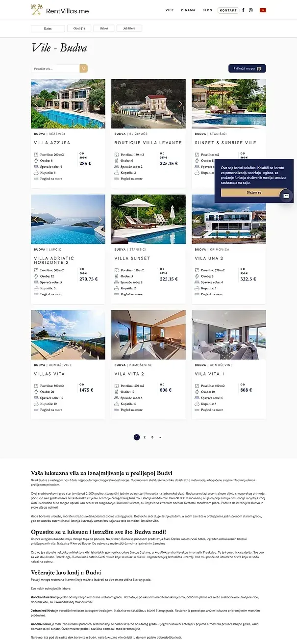 VILE U CRNOJ GORI und VILE U BUDVI — die Website von RentVillas.me