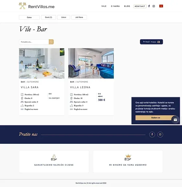 VILE U BARU und Über uns — die Website von RentVillas.me