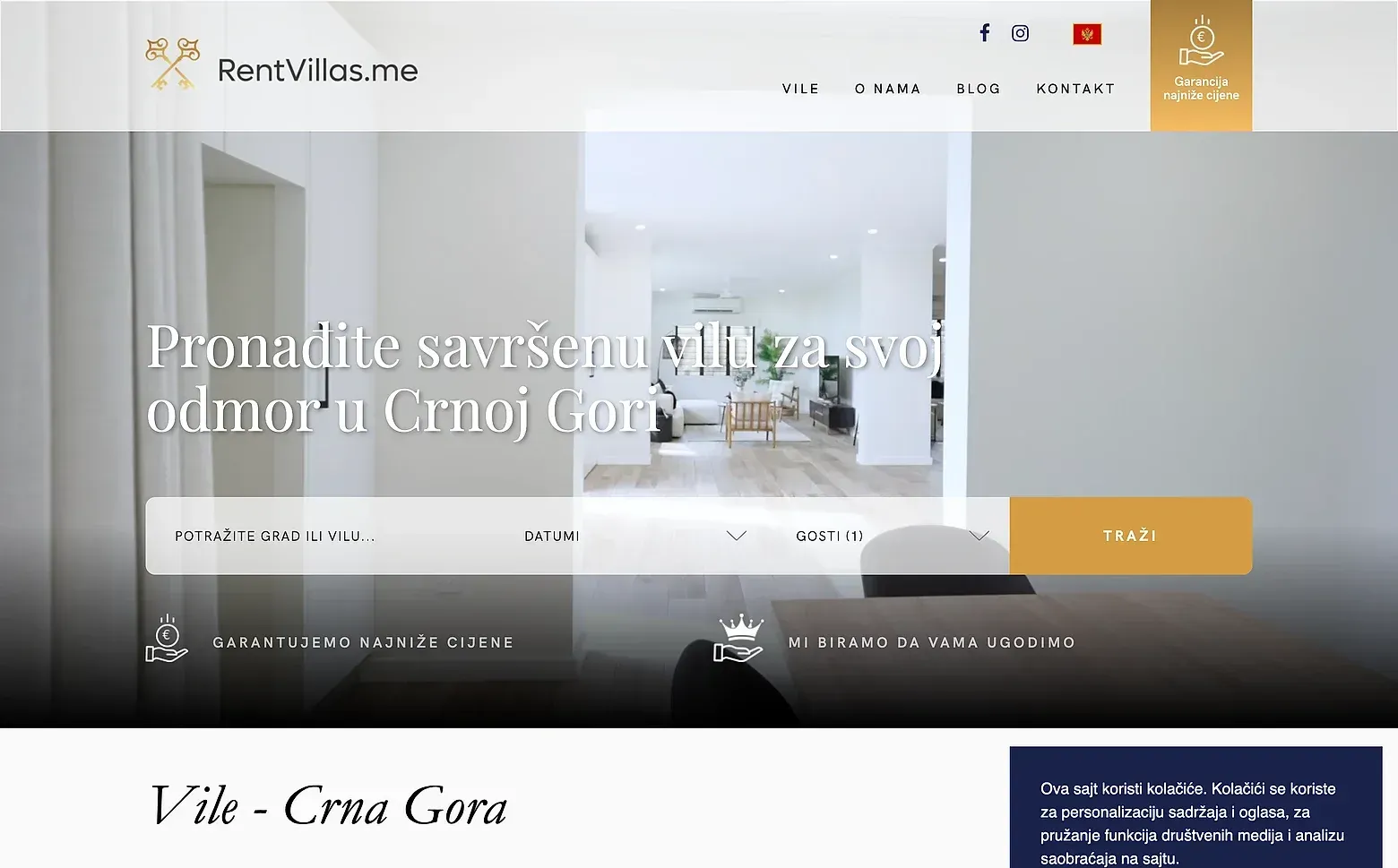 Home page of the RentVillas.me website