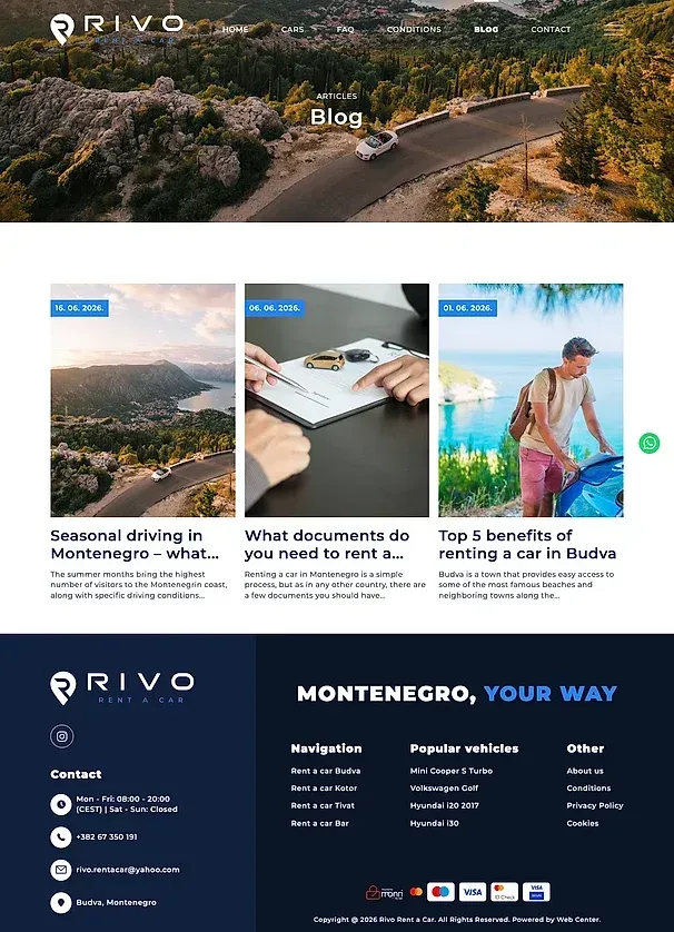 Blog und Kontakt — die Website von Rivo Rent a Car