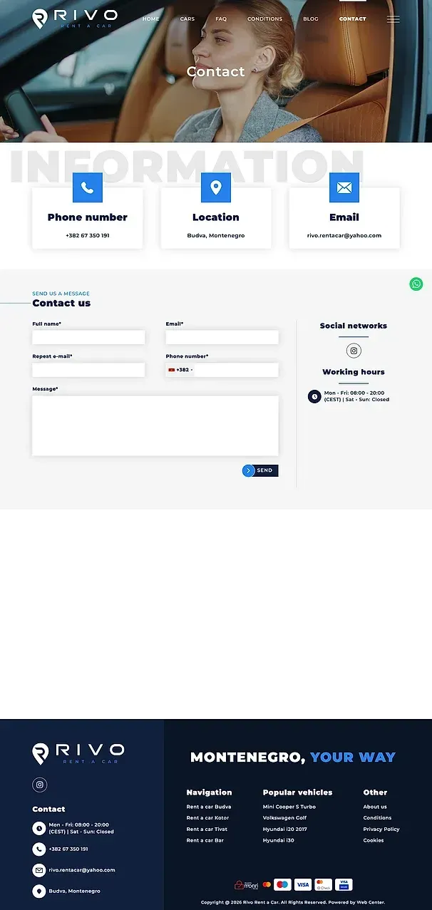 Blog und Kontakt — die Website von Rivo Rent a Car