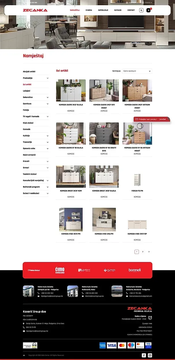 NAMJEŠTAJ und Über uns — die Website von Robna kuća Zećanka