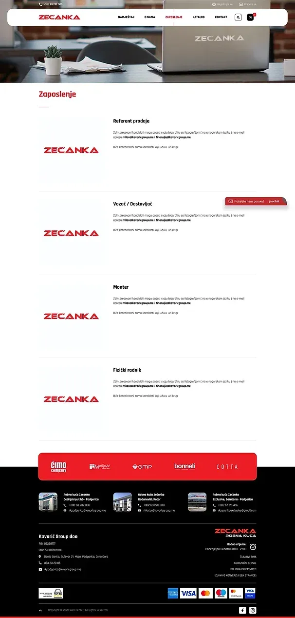 ZAPOSLENJE und Kontakt — die Website von Robna kuća Zećanka