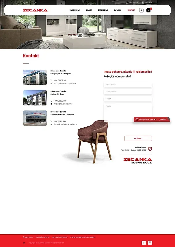 ZAPOSLENJE und Kontakt — die Website von Robna kuća Zećanka