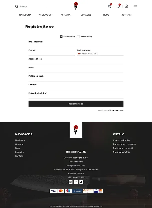 Anmelden und Registrieren — die Website von Santoku