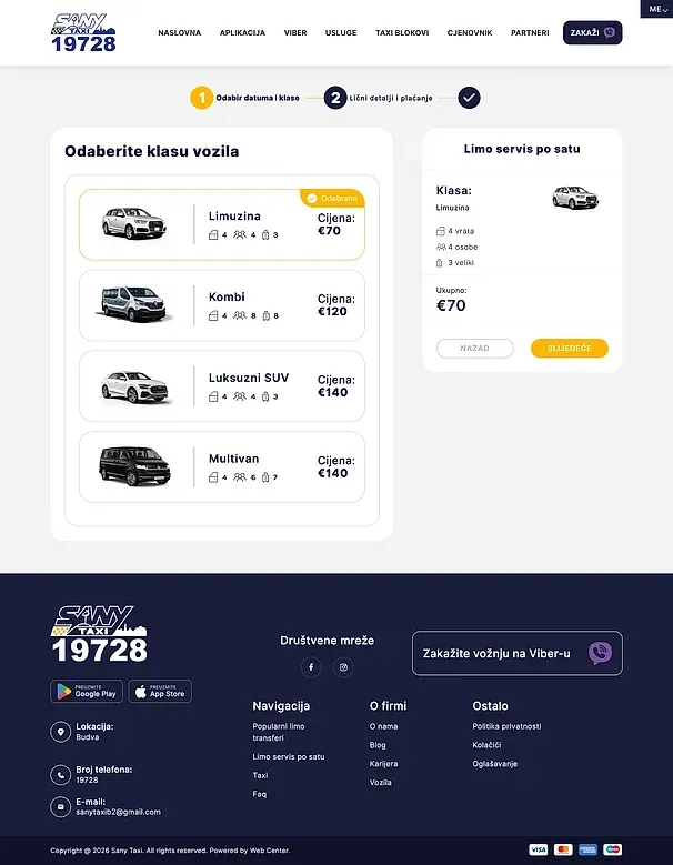 Book by the hour and Book now — the Sany Taxi site