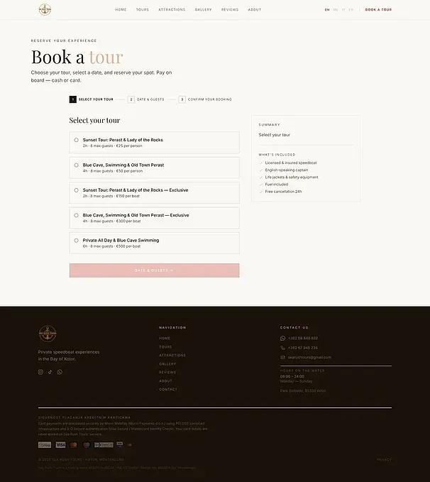 Über uns und Tour buchen — die Website von Sea Rush