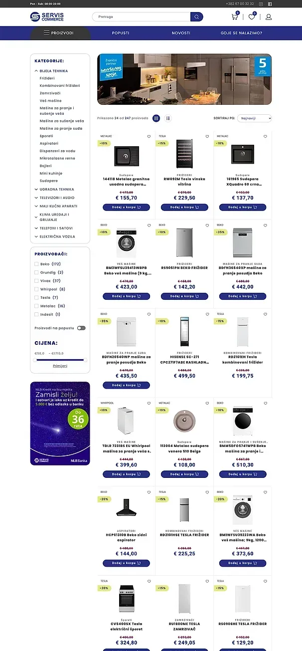 Produkte und Haushaltsgeräte — die Website von Servis Commerce