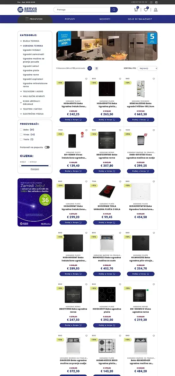Einbaugeräte und TV und Audio — die Website von Servis Commerce