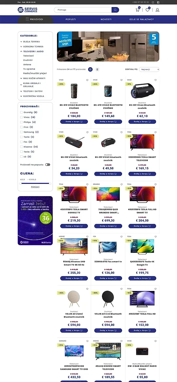 Einbaugeräte und TV und Audio — die Website von Servis Commerce