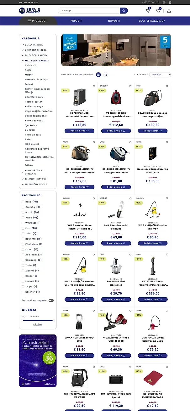 Kleingeräte und Klima und Heizung — die Website von Servis Commerce
