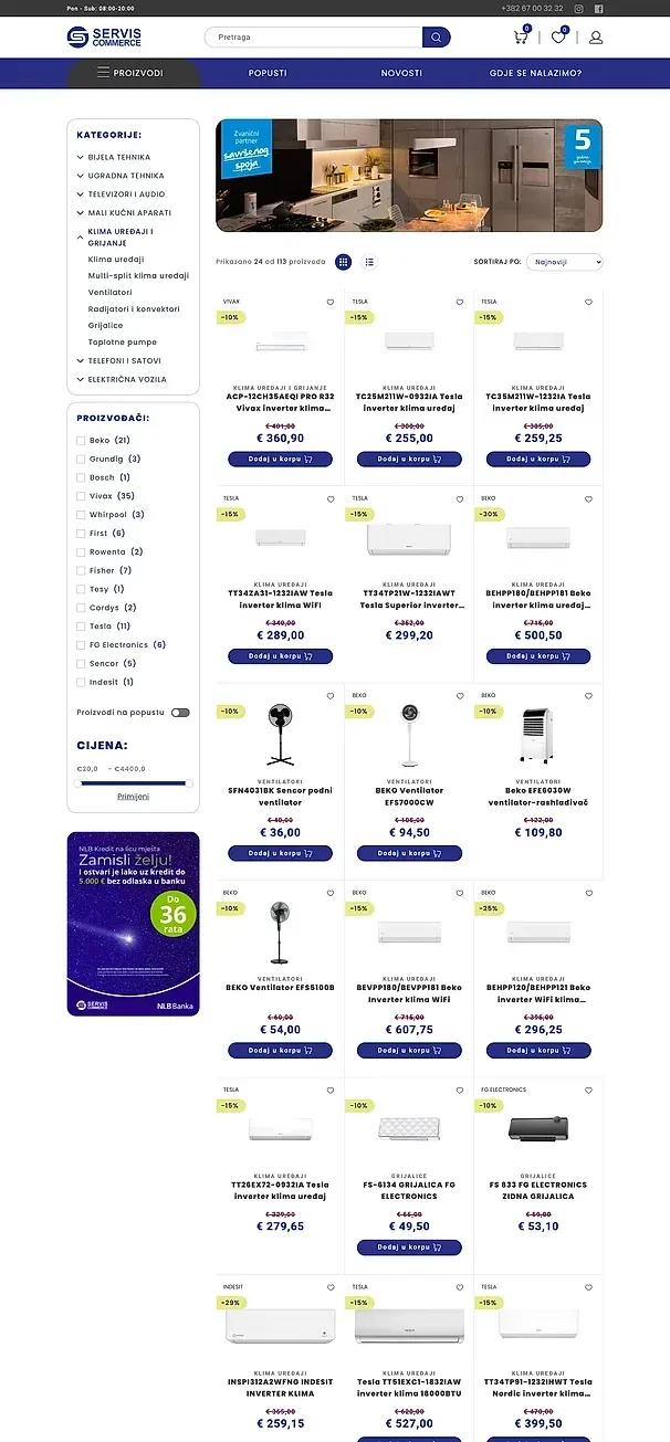 Kleingeräte und Klima und Heizung — die Website von Servis Commerce