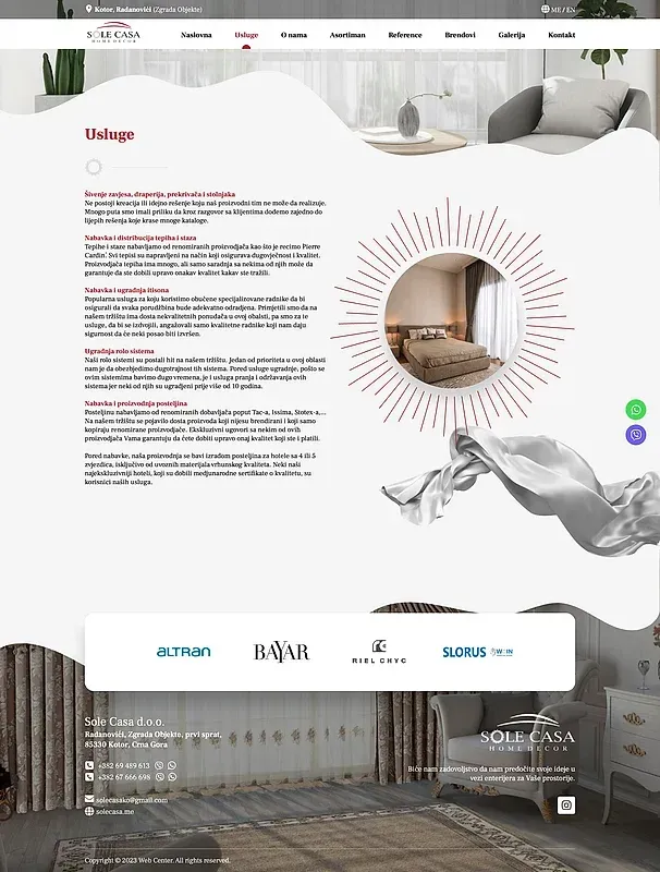 Services and About us — the Sole Casa site