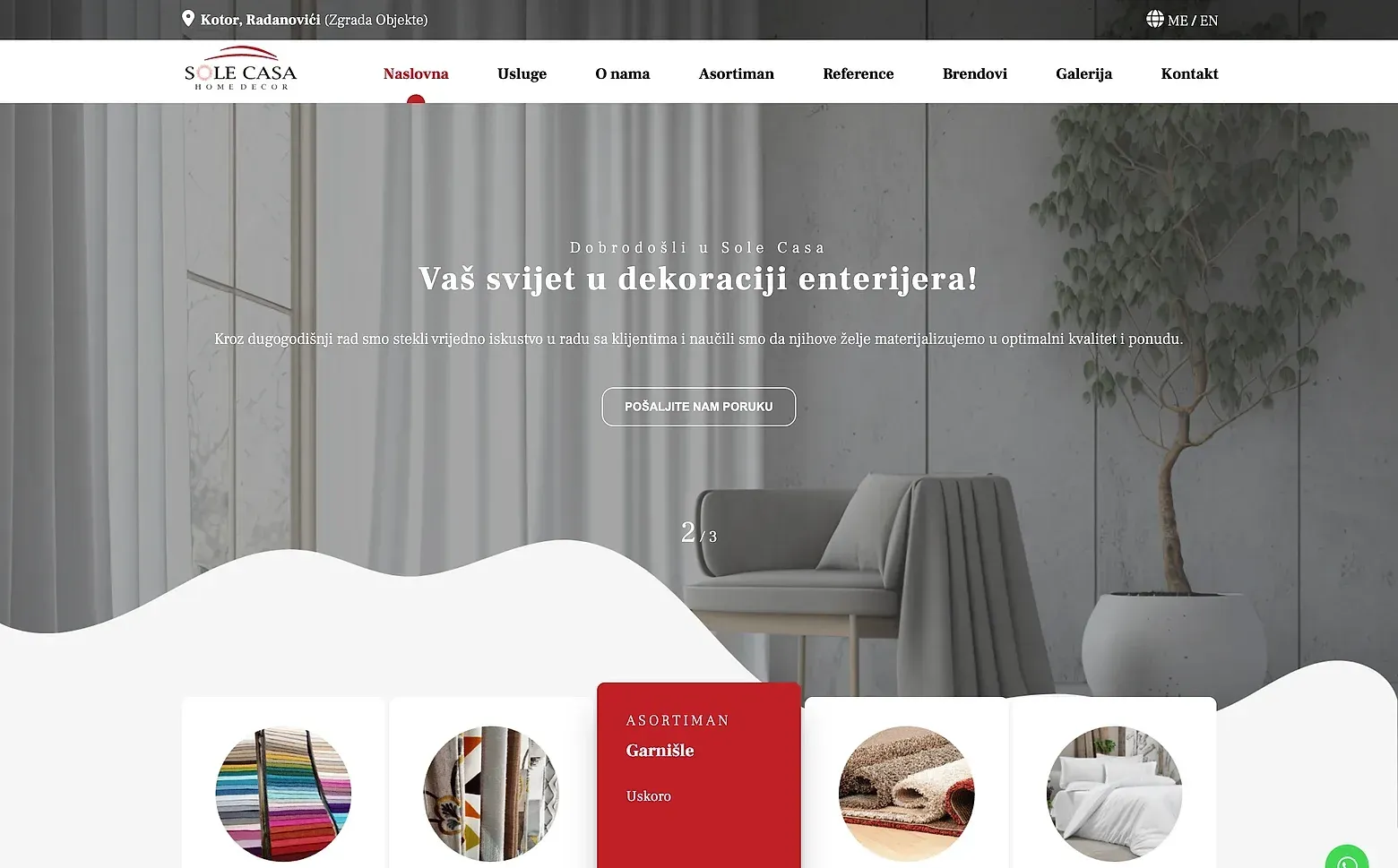 Startseite der Website Sole Casa