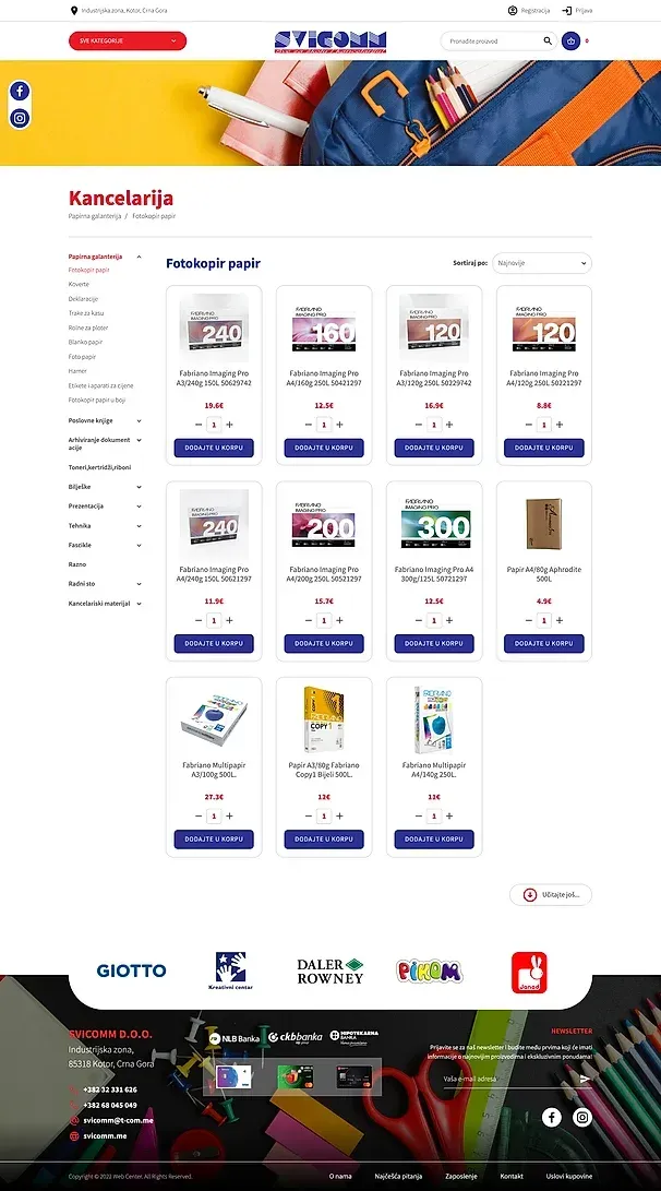 PAPIRNA GALANTERIJA und FOTOKOPIR PAPIR — die Website von Svicomm
