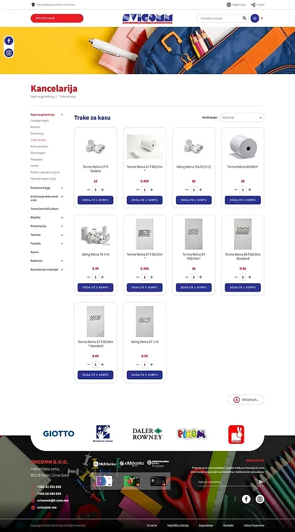 TRAKE ZA KASU und ROLNE ZA PLOTER — die Website von Svicomm