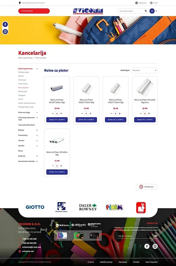 TRAKE ZA KASU und ROLNE ZA PLOTER — die Website von Svicomm