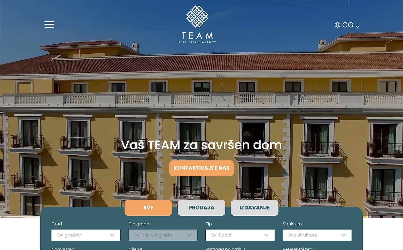Naslovna strana sajta Team Real Estate