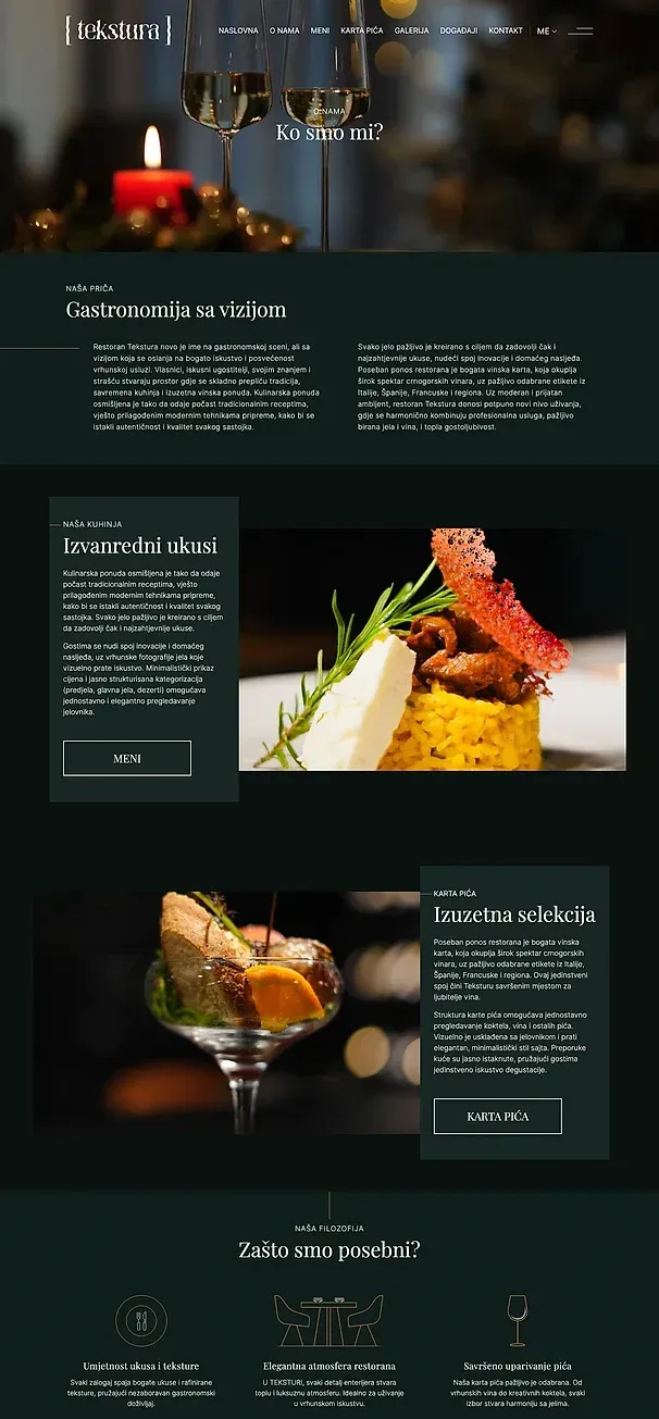 About us and Menu — the Tekstura site